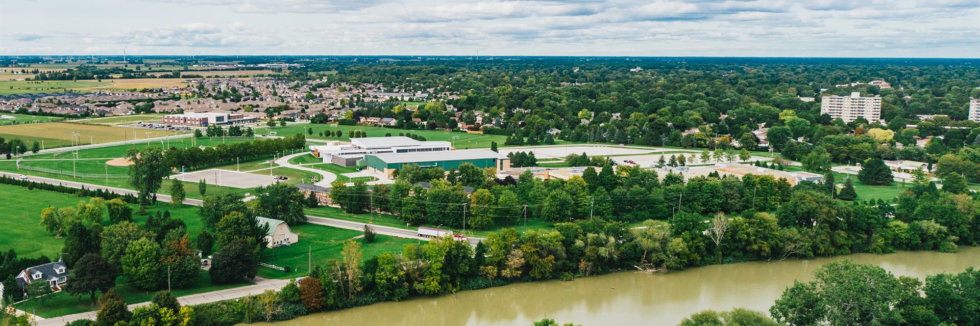 Landscape drone shot of Chatham-Kent.
