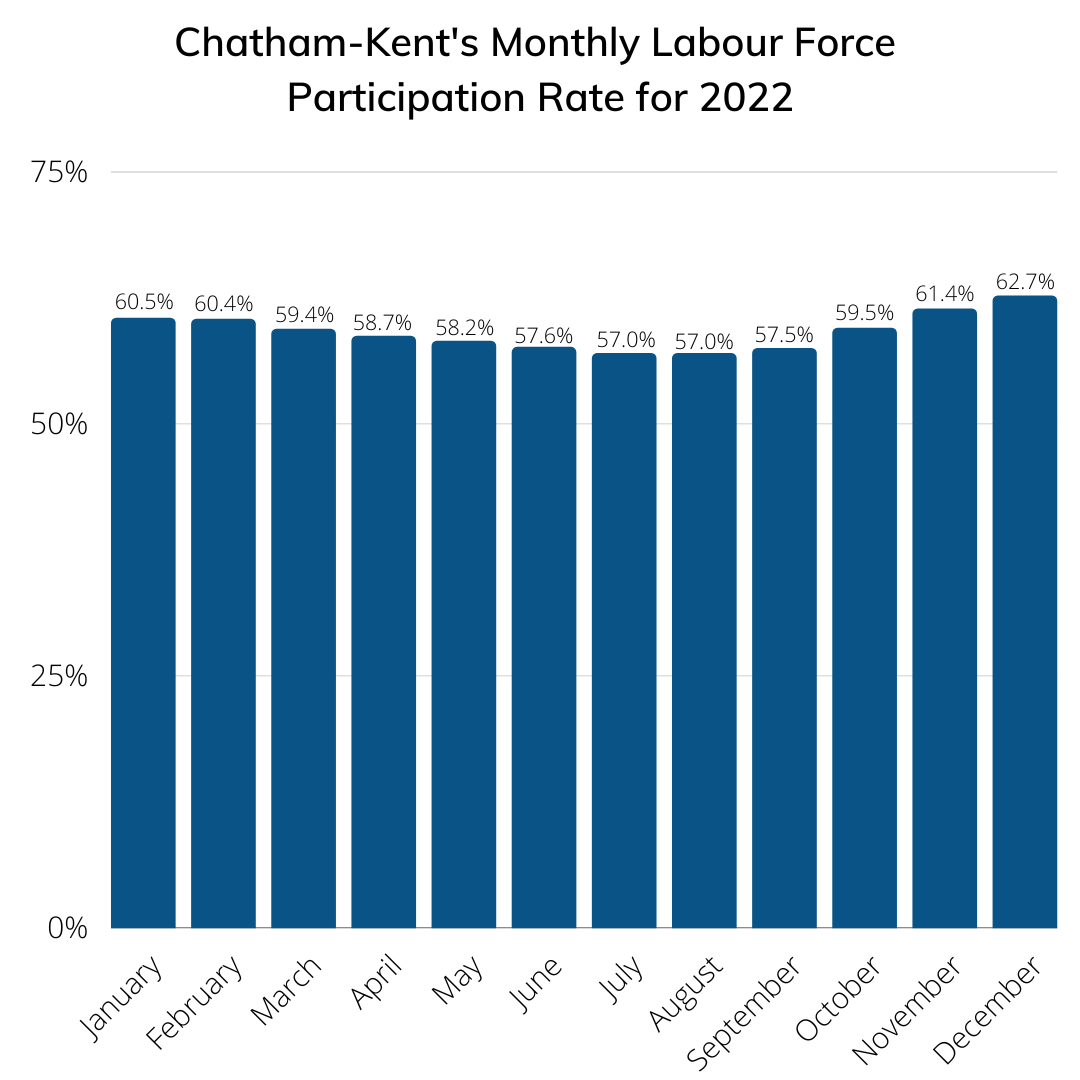 CK Monthly Labour Force Participation Rate for 2022, showing reates range from 60.5% in January to 62.7% in December.